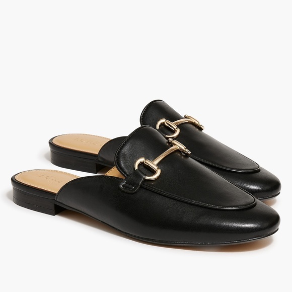 J. Crew Shoes - J.Crew Black Leather Horsebit Mule Loafers Gold Hardware Slip On Size 5 NWT